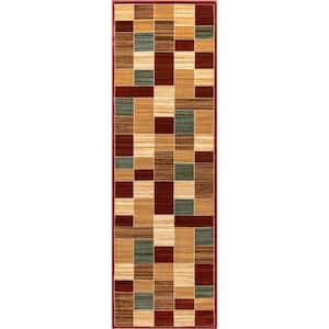 Barclay Eslem Modern Geometric Boxes Red 2 ft. 3 in. x 7 ft. 3 in. Runner Area Rug