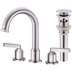 Brushed Nickel Bathroom Faucet 2 Handle 8 in. Widespread Bathroom Sink Faucet with Overflow Pop Up Drain Assembly