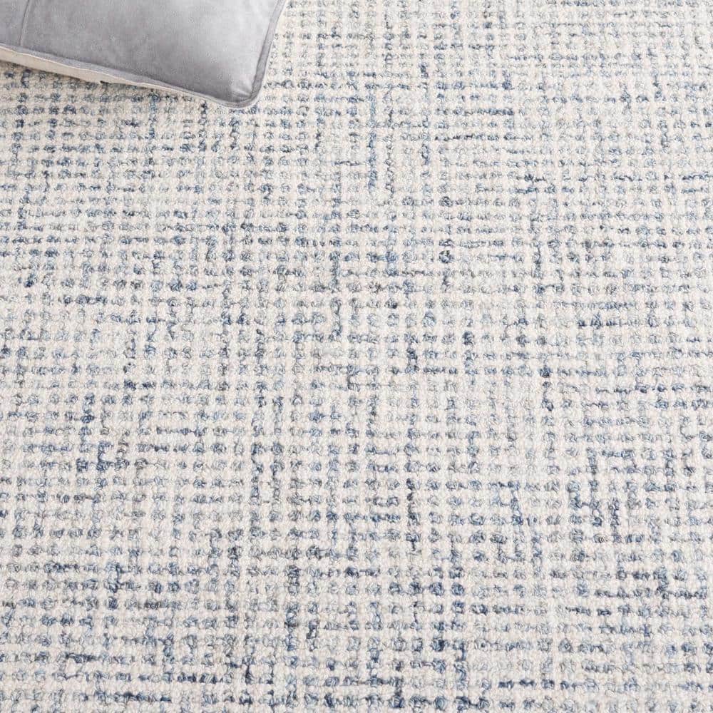 Handmade Blue and Ivory Wool Rectangular Area Rug 4' x 6'