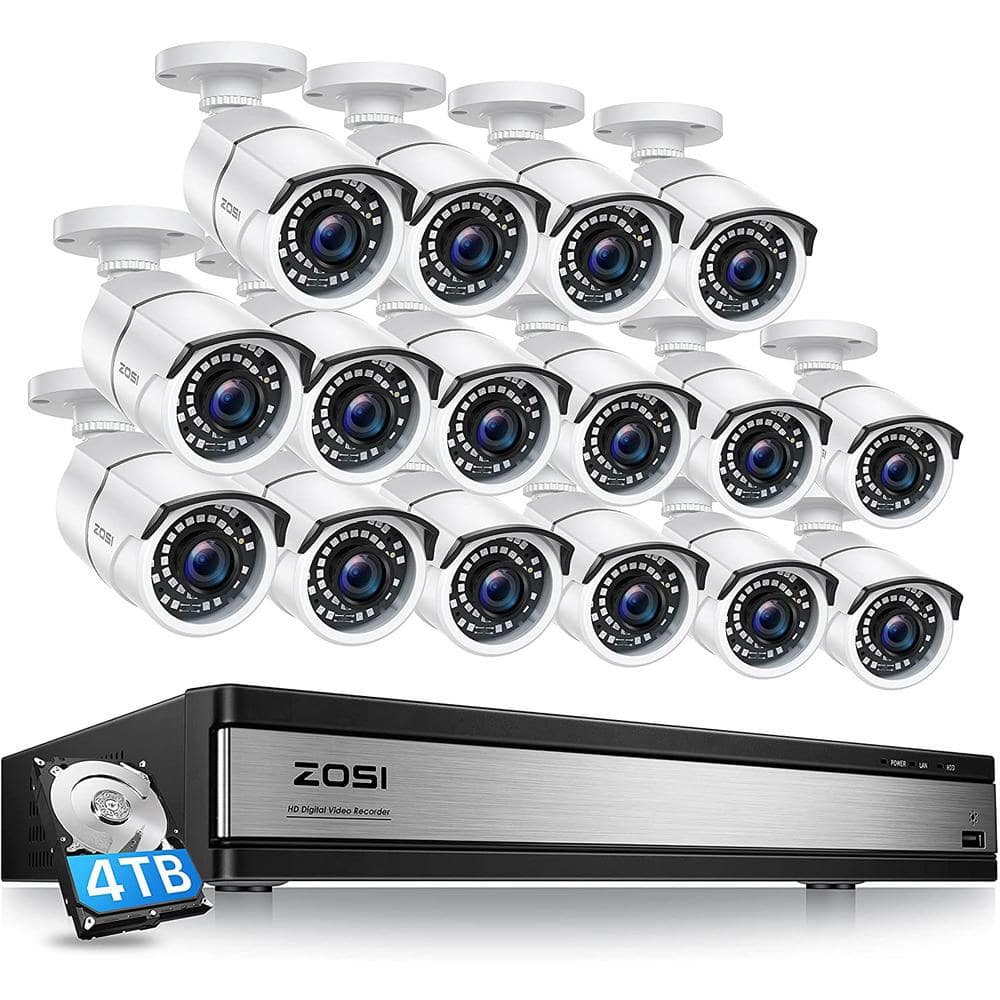 16-Channel 1080p 4TB Hard Drive DVR Security Camera System with 16 Wired Bullet Cameras -  ZOSI, 16FK-261W16-40