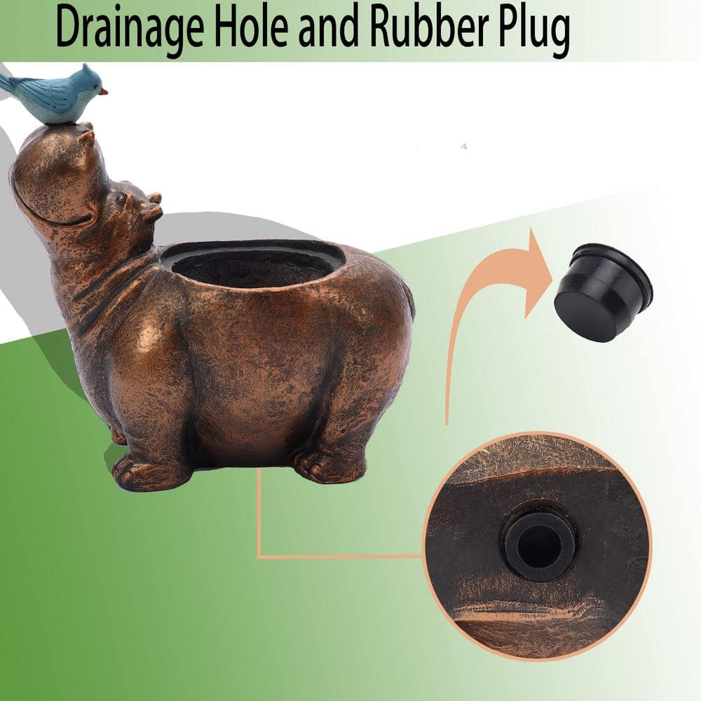 Brown Hippo and Blue Bird MGO Flower Pot Planter