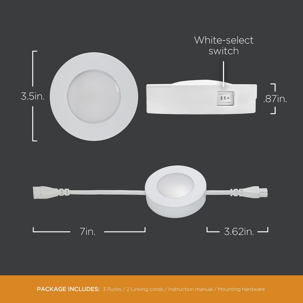 ProLink Adjustable White LED Under Cabinet Puck Lights (3-Pack)