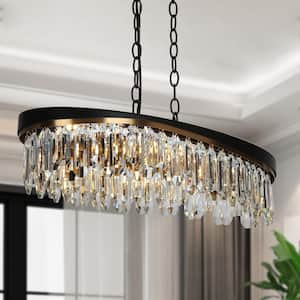 Zephyrine 6-Light Matte Black and Plating Brass Crystal Oval Chandelier with No Bulb Included