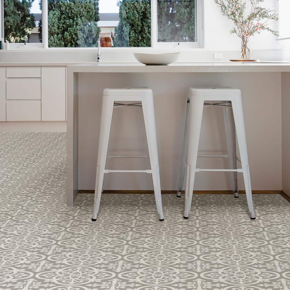 Gray and White Vinyl Peel and Stick Floor Tiles Pack of 10