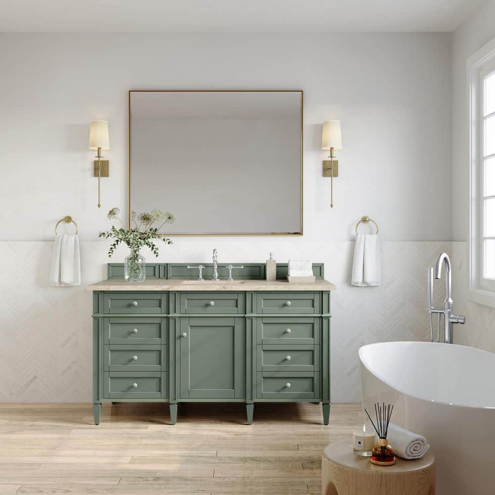 Brittany 60.0 in. Single Bath Vanity in Smokey Celadon with Tajnar Wireless Charging Engineered Composite Top price history on PriceWatchPro