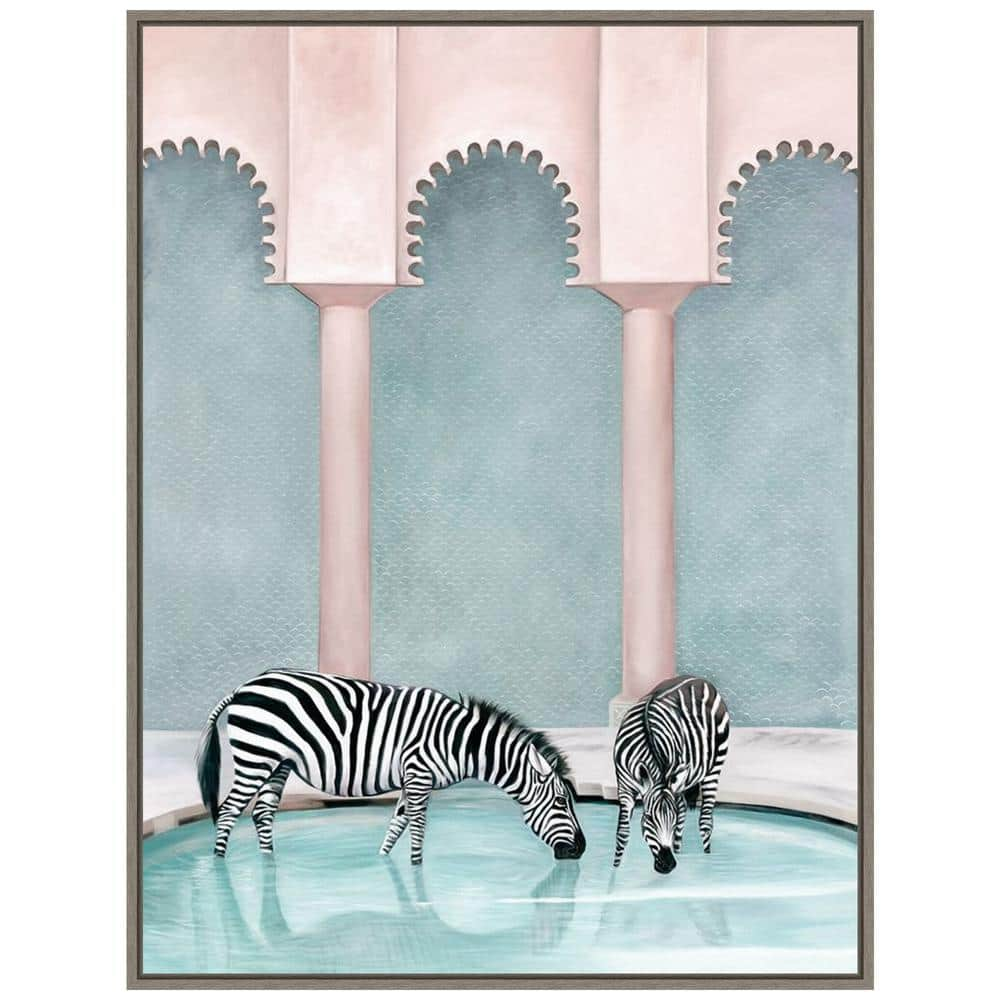 Amanti Art Office Gossip (Zebras) by Urban Road 1-Piece Floater Frame Canvas Transfer Animal Art Print 30 in. x 23 in.