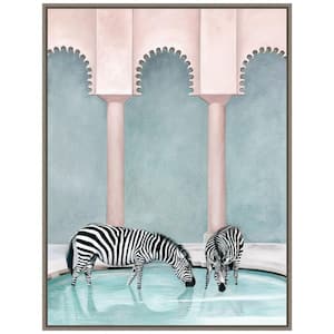 "Office Gossip (Zebras)" by Urban Road 1-Piece Floater Frame Canvas Transfer Animal Art Print 30 in. x 23 in.