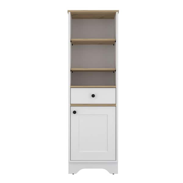 17.3 in. W x 13.8 in. D x 55.7 in. H White Wood Linen Cabinet with 2 Shelves, Drawer and Door for Bathroom