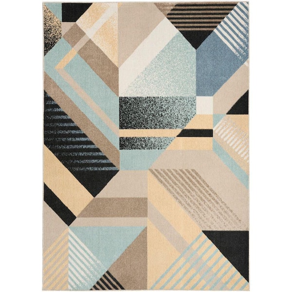 Nourison Washable Decor Blue Multicolor 7 ft. x 9 ft. Abstract Contemporary Area Rug