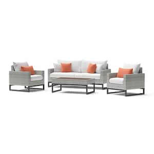 Milo Grey 4-Piece Wicker Patio Conversation Set with Sunbrella Cast Coral Cushions