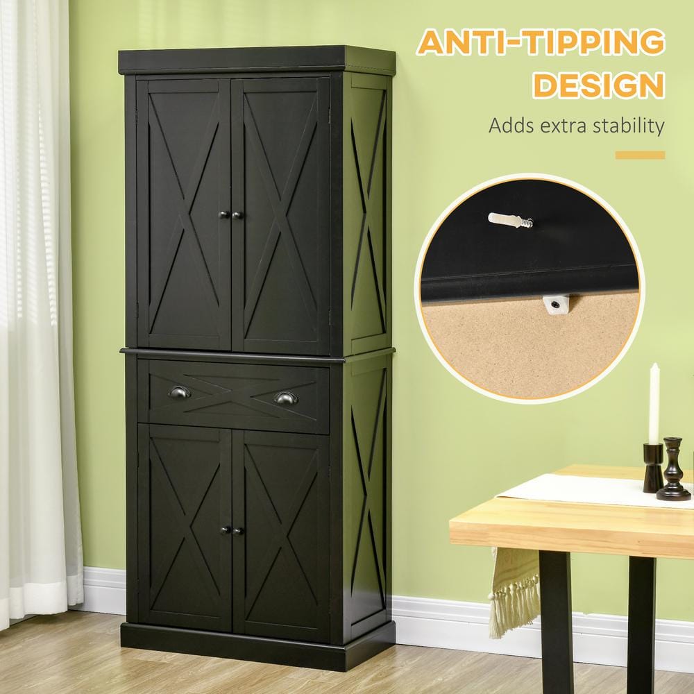 Black Freestanding Farmhouse Kitchen Pantry Cabinet with Adjustable Shelves