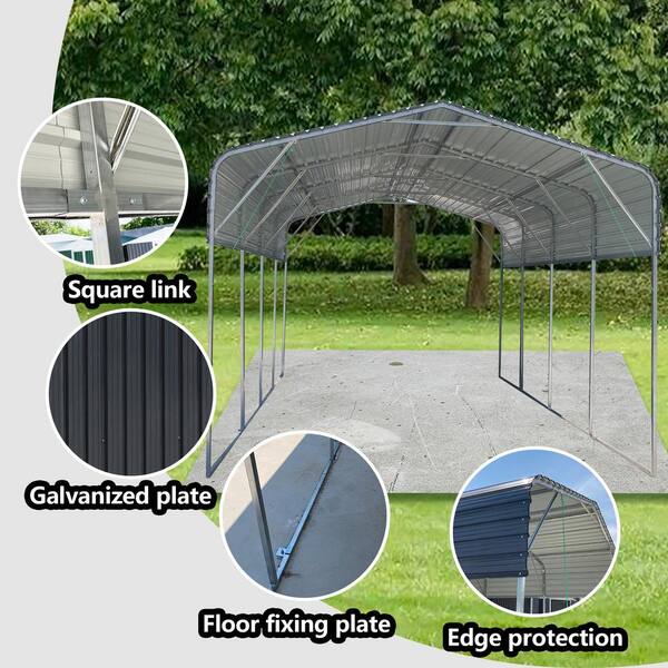 Gray 11 ft. W x 19 ft. D x 9 ft. H Metal Heavy Duty Carport All