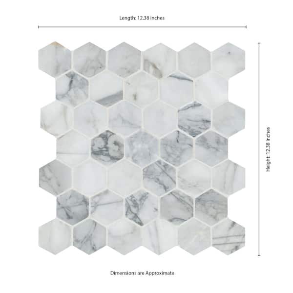MSI - Calacatta Cressa Hexagon 12.38 in. x 12.38 in. Honed Marble Look Floor and Wall Tile (9.8 sq. ft./Case)