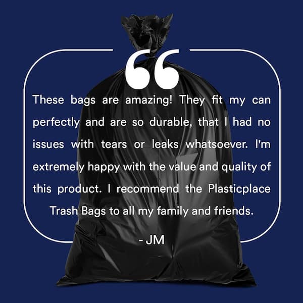 Plasticplace Heavy Duty Black Trash Bags 1.5 Mil 50 Count - 65