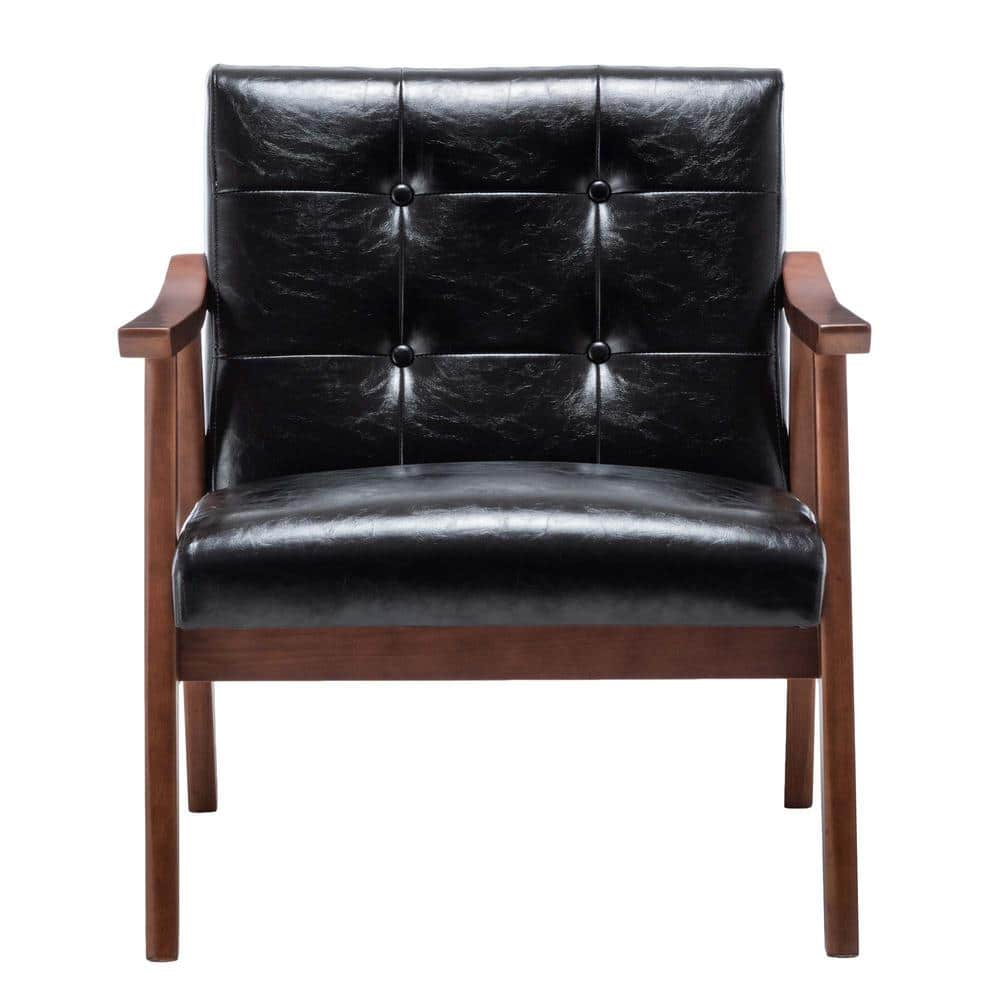 Natalie Black Faux Leather Wood Accent Chair
