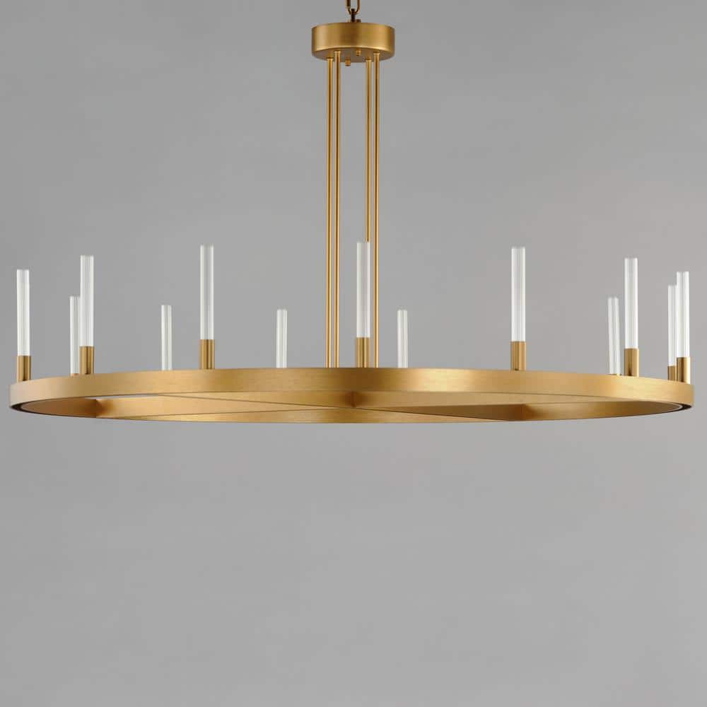 Ovation Gold 15-Light LED Chandelier with Clear Ribbed Glass