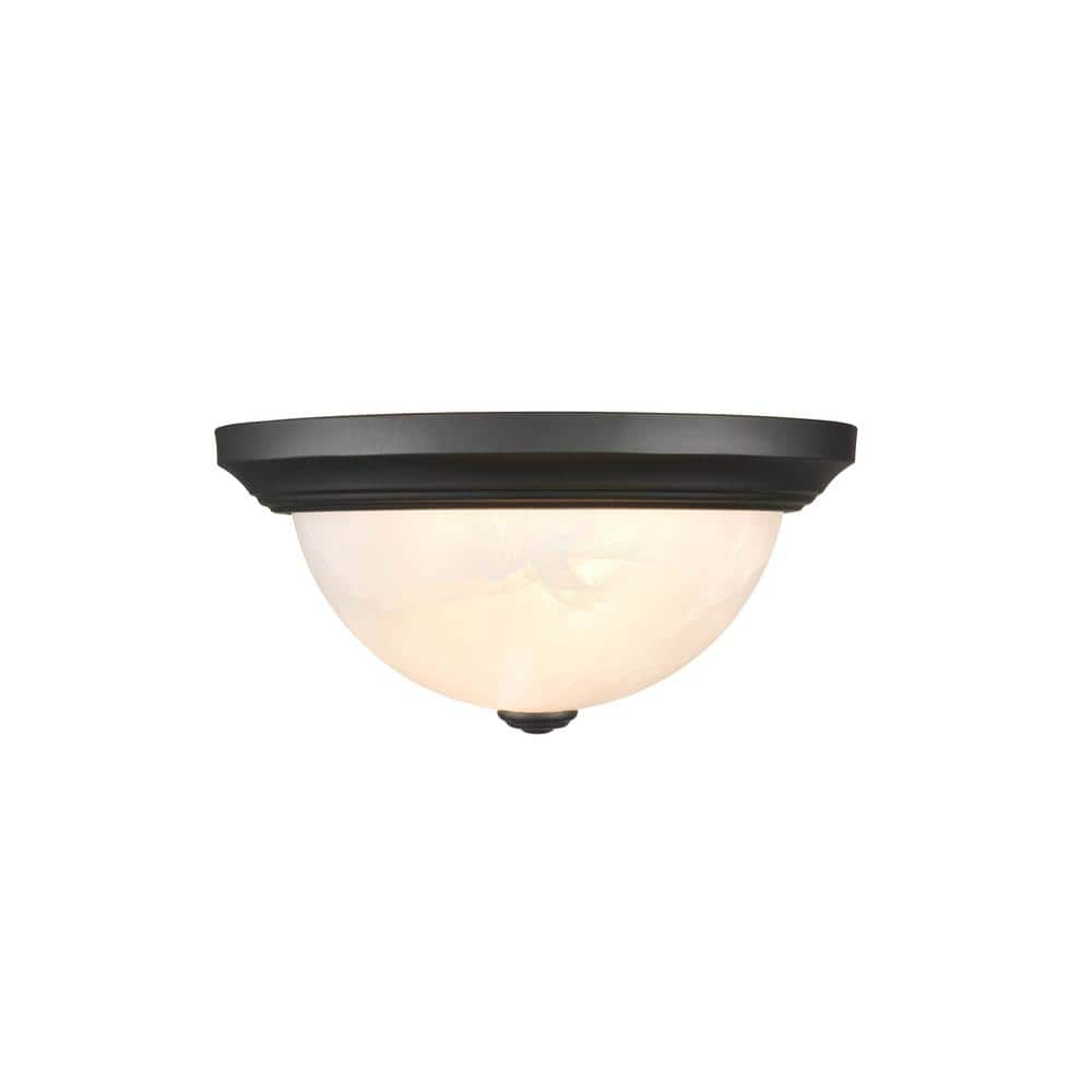 Matte Black and Chrome Glass Bowl Flushmount Light