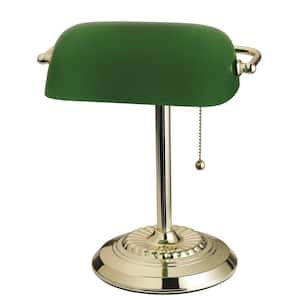 14.5 in. Brass Banker's Desk Lamp with Green Shade