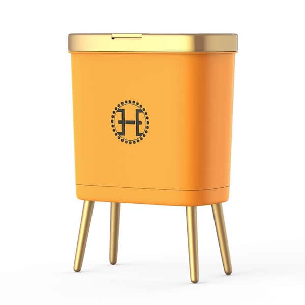 4 Gal. Orange Modern Narrow Metal Trash Can with Lid and Legs