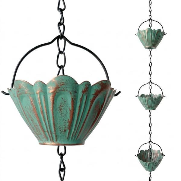 8.7 ft. Bronze Metal Solar Rain Chain with 12 Lotus Cups Rain Catcher Chain Replacement Downspout for Gutters Outdoor