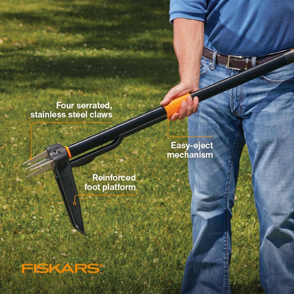 Fiskars 12" 4 Claw Stand Up Stainless Steel Hand Weeder