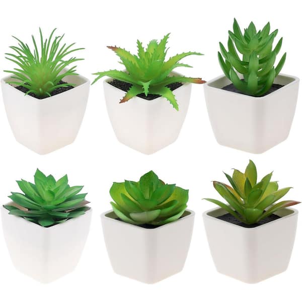 2.48 in. 6-Pcs Green Color Family Indoor Artificial Plant Succulent Aloe  Lotus Potted Decoration Home Bathroom Bedroom 59C1124D1949 - The Home Depot