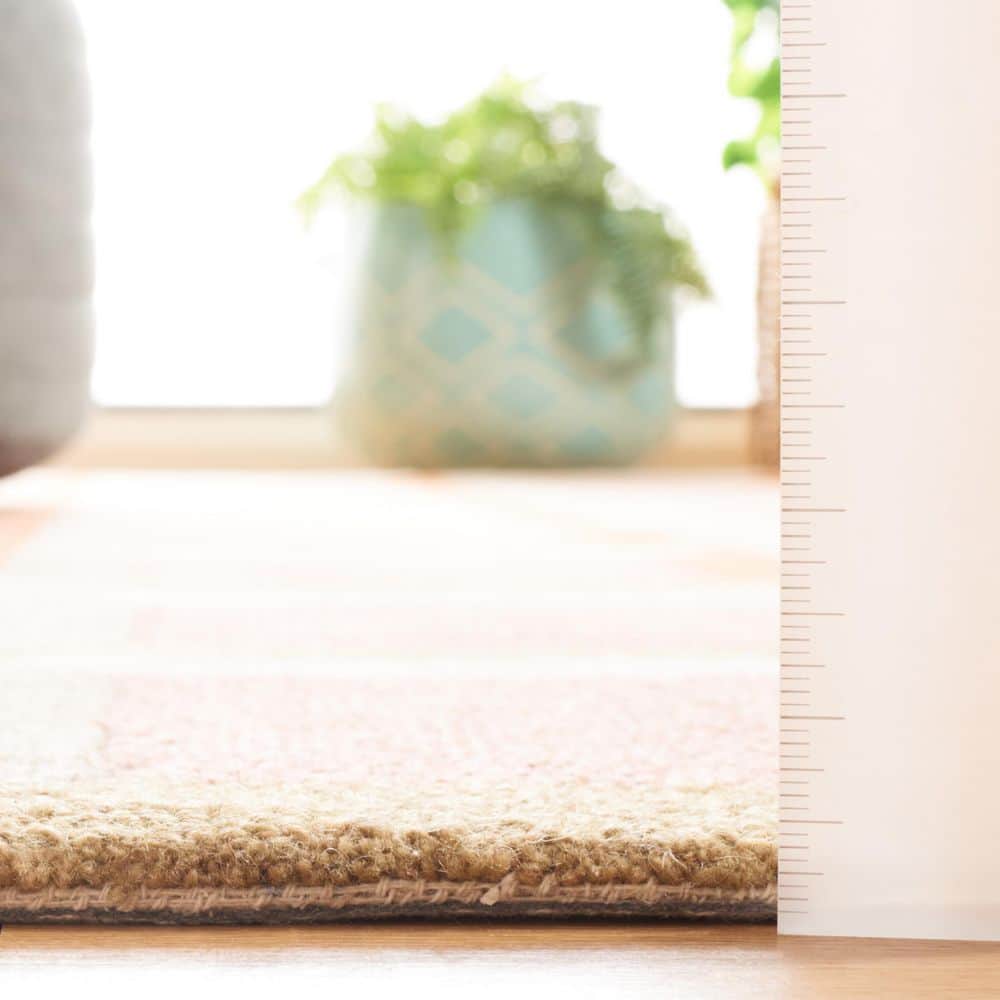 Handmade Pink and Beige Tufted Wool Rectangular Rug