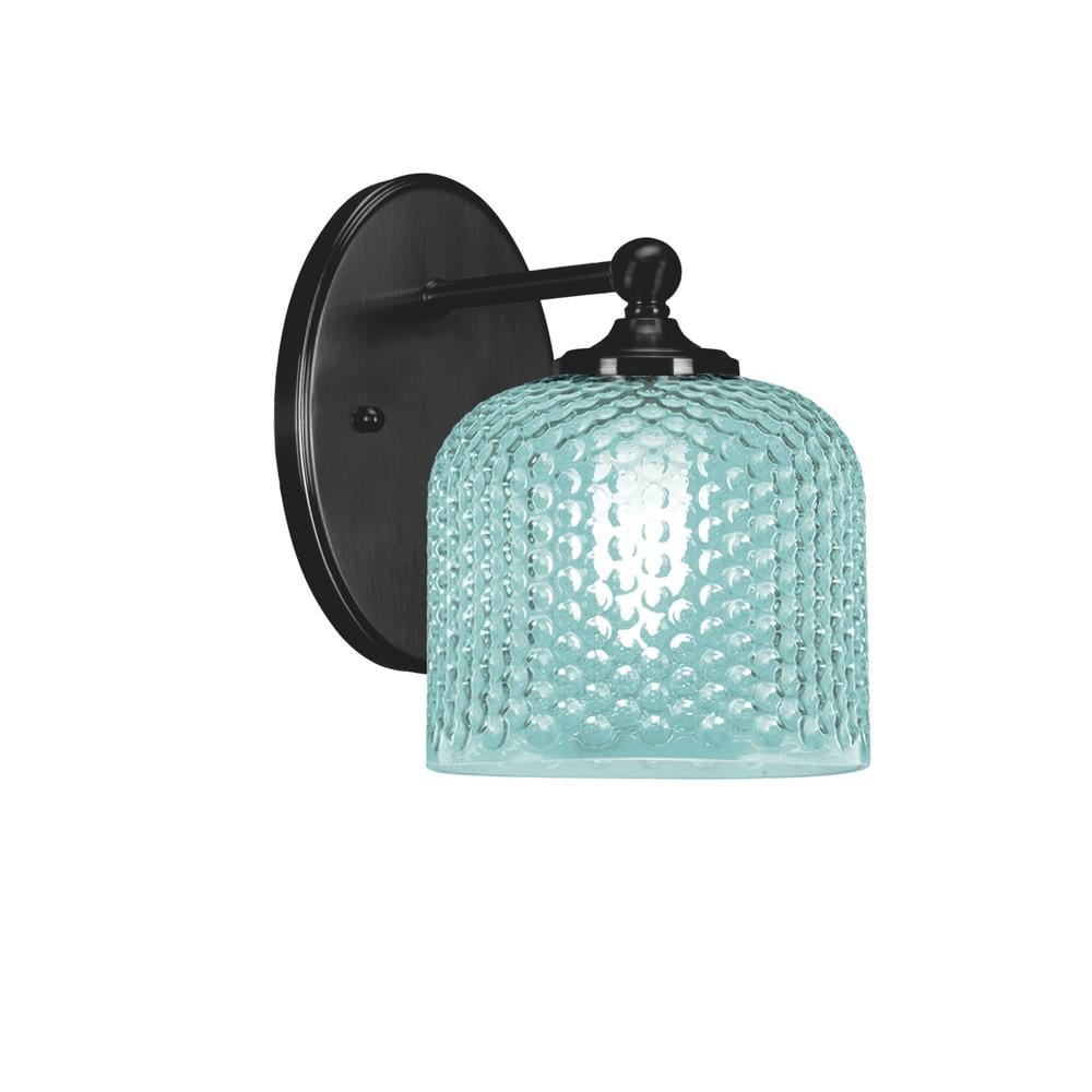 Royale 6 in. 1 Light Matte Black Sconce with 6 in. Turquoise Textured Glass