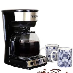 Total Chef 12-Cup Programmable Coffee Maker, Stainless Steel Drip Coffee Machine, Black and Silver