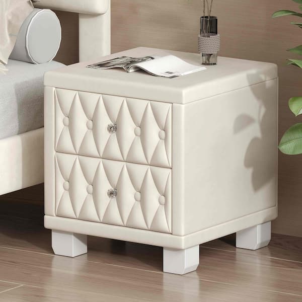 Beige 2-Drawers 18.1 in. W Nightstand