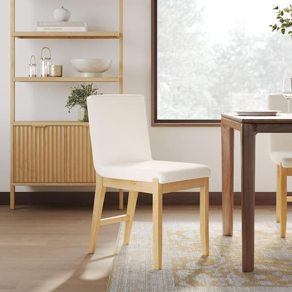 Nathan James Gracie 19 in. Warm Pine High Back Solid Wood Frame Upholstered Dining Chair with Cream Boucle Seat