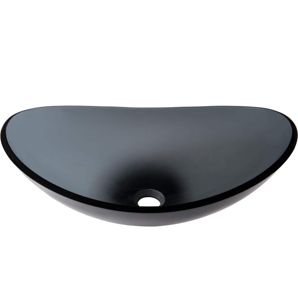 Clear Gray Tempered Glass Oval Above-Counter Bathroom Sink
