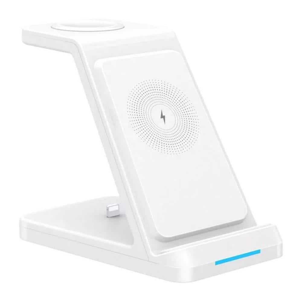 Etokfoks 3-in-1 Wireless 15-Watt Fast Charging Station Multi-Function for iPhone, Apple Watch & Airpods in White