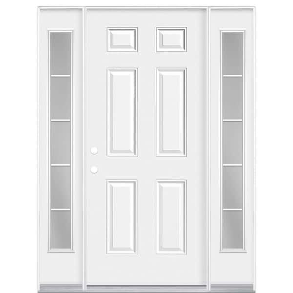 Masonite 60 in. x 80 in. Premium 6-Panel Right-Hand Inswing Primed Steel Prehung Front Door with Two 10 in. 5 Lite Sidelite