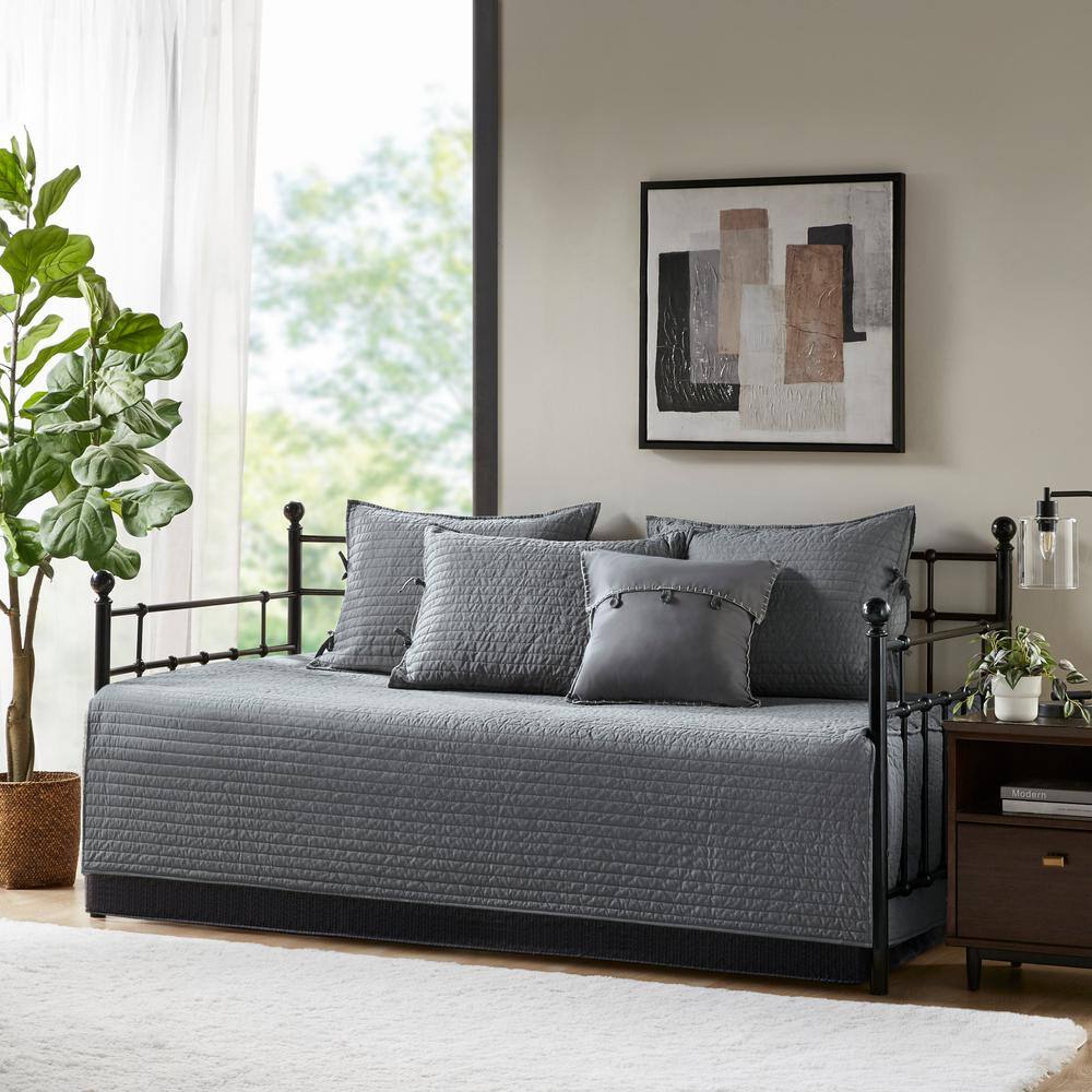 Gray Microfiber Reversible Plaid Daybed Cover Set