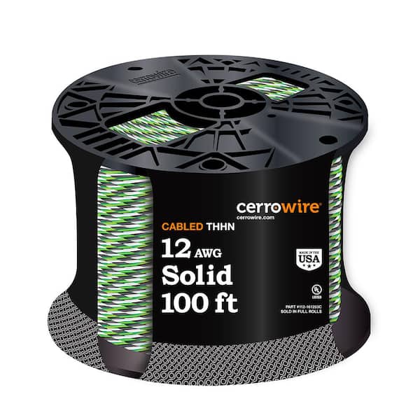 Cerrowire 100 ft. 12/3 Black /White /Green Solid Copper THHN Wire