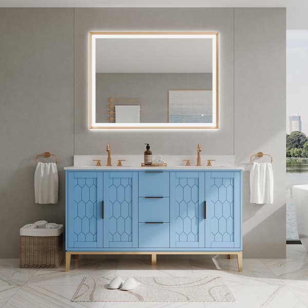 48 in. W x 36 in. H Rectangular Framed Backlit Front Wall LED Light Bathroom Vanity Mirror in Brushed Gold,Easy Hang