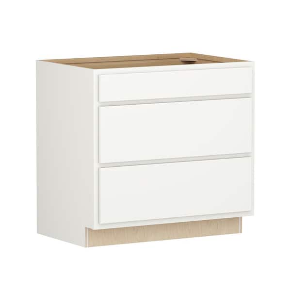 SIMPLY WOODMARK PRO Shaker Partial Overlay 36 in. W x 24 in. D x 34.5 in. H Plywood Assembled Drawer Base Kitchen Cabinet in Linen White