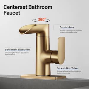 Rotatable Single Handle Single Hole Bathroom Faucet in Brushed Gold