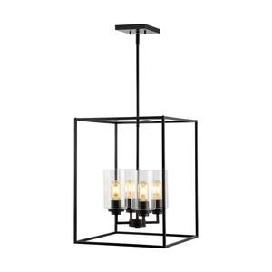Everly 15.5 in. 4-Light Industrial Farmhouse Iron/Glass LED Pendant, Oil Rubbed Bronze