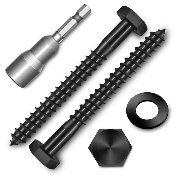 1/4 in. x 2-1/2 in. Black Oxide Stainless Steel Hex Button Head Lag Screw (20-Pack)