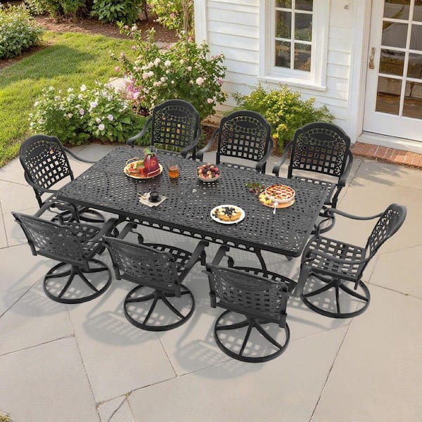 Willit Vintage 9-Piece Cast Aluminum Patio Outdoor Dining Set with