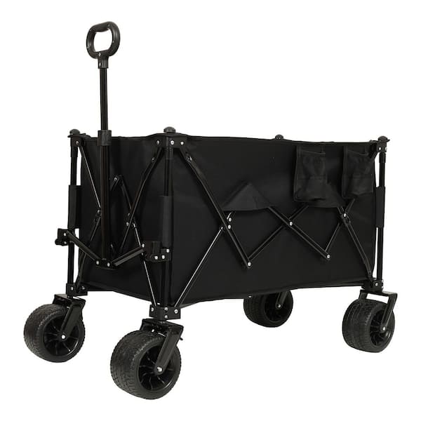 5.3 cu. ft. Steel Folding Utility Garden Cart Powered Wheelbarrow with All-Terrain Wheels, Side Pocket and Brakes, Black