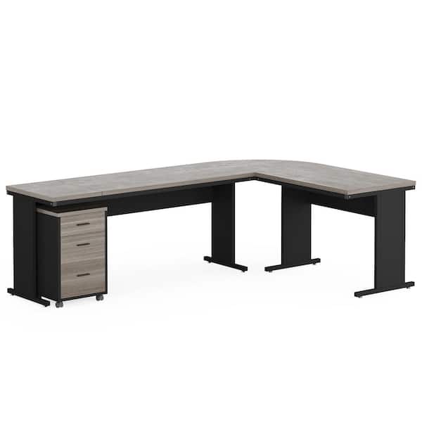BYBLIGHT Lanita 83 in. L-Shaped Gray Engineered Wood 3-Drawer Executive Desk, Large Computer Desk with Mobile File Cabinet