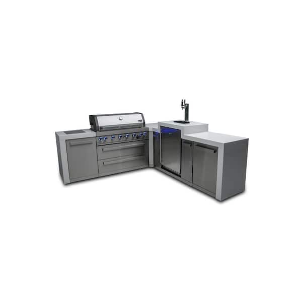 Deluxe Series 6-Burner L-shaped Outdoor Kitchen Propane Natural Gas Grill Island with 3-tap Kegerator in Stainless Steel