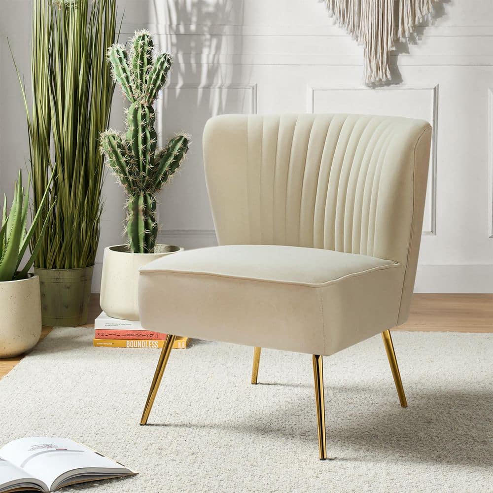 JAYDEN CREATION Monica Modern Tan Velvet Comfy Living Room Side