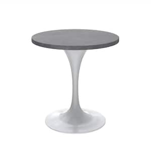 Verve Modern Dining Table with a 27 Round Sintered Stone Tabletop and White Stainless Steel Pedestal Base, Grey