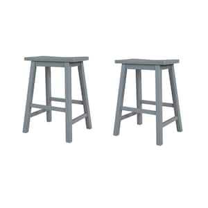 23.6 in. Farmhouse Rustic Gray Wood Frame Counter Height Dining Stools (Set of 2)