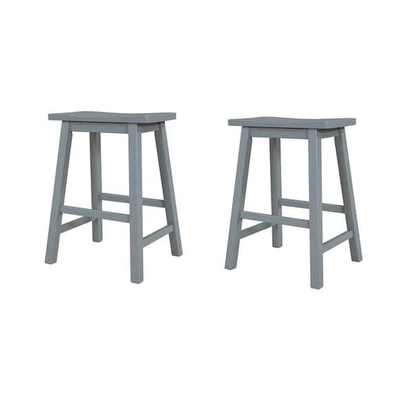 Polibi 23.6 in. Farmhouse Rustic Gray Wood Frame Counter Height Dining Stools (Set of 2)