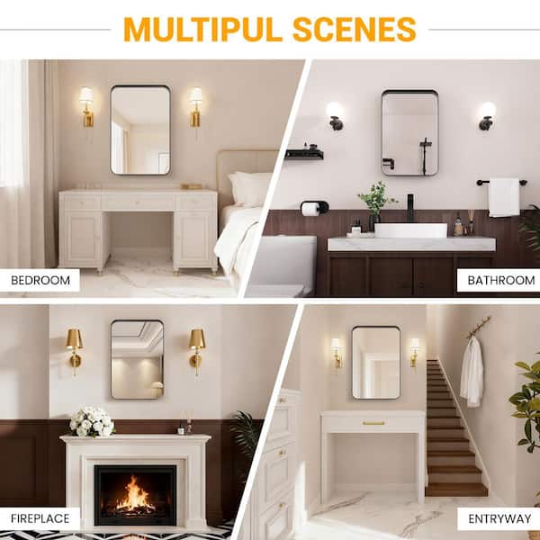 16 in. W x 24 in. H Rectangular Recessed/Surface Mount Medicine Cabinet with Mirror and Shelves in Black